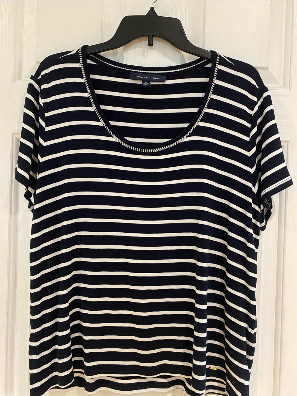 Tommy Hilfiger Navy & White Striped Scoop Neck Tee